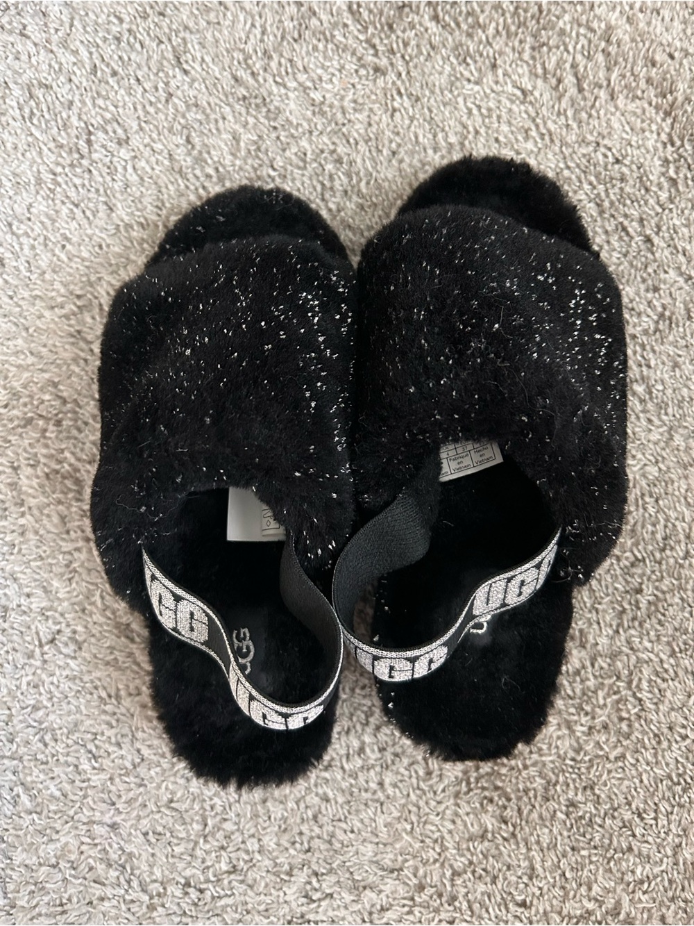 UGG Black Sparkle Fuzzy Slide Sandals